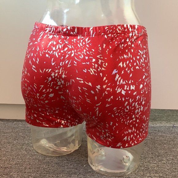 Red Foil Holo Confetti Spandex Hot Shorts L Or XL Cheer & Dance—New - Picture 2 of 11
